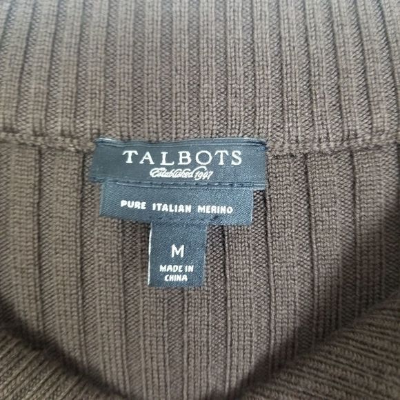 Talbots Suede Leather Front Cable Knit Button Down Sweater Top M - Picture 5 of 6